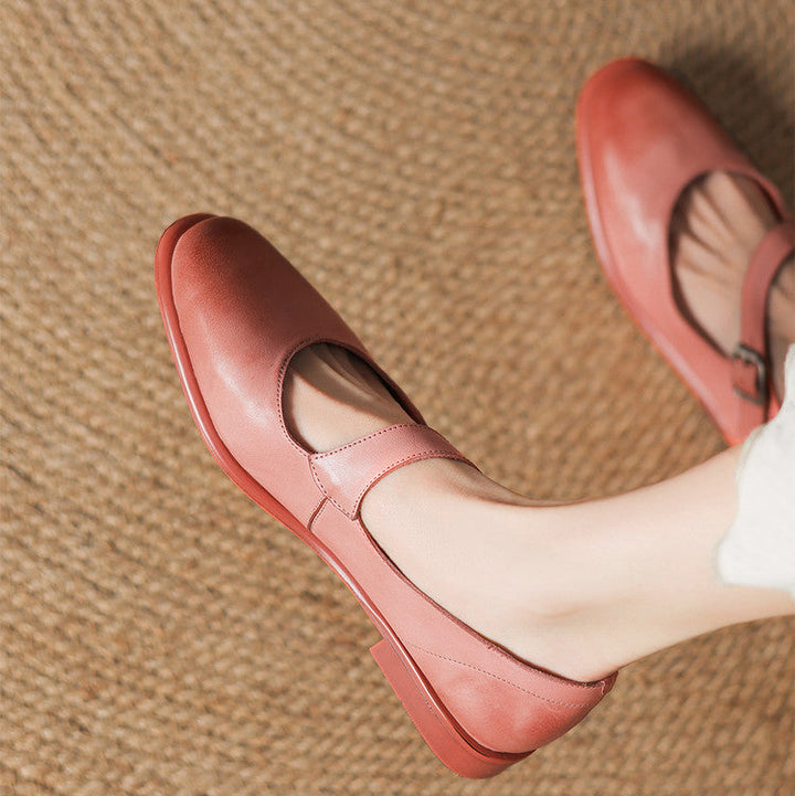 Remy Genuine Leather Almond Toe Mary Jane Flats