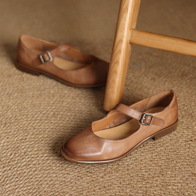 Remy Genuine Leather Almond Toe Mary Jane Flats