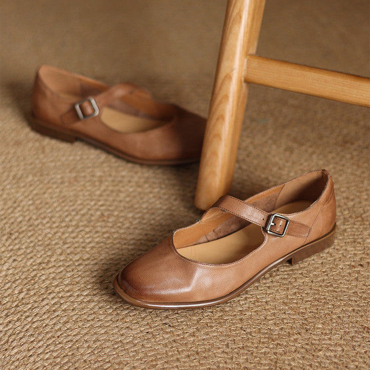 Remy Genuine Leather Almond Toe Mary Jane Flats
