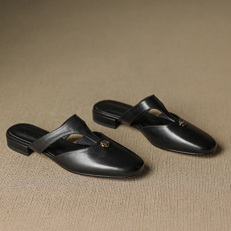 Roslyn Genuine Leather T-Strap Mules