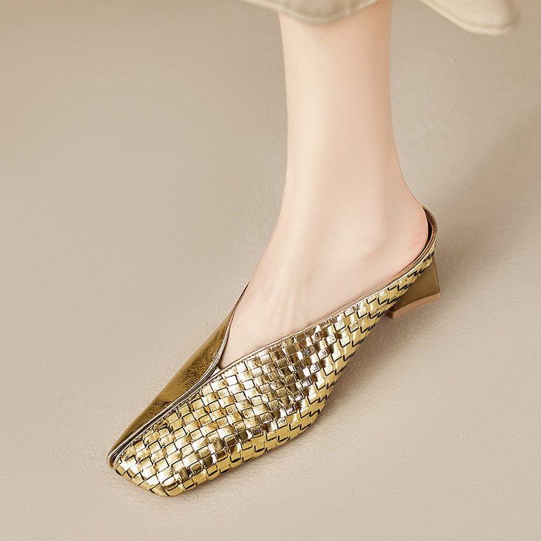 Luna Genuine Leather Sculpted Mule Heels