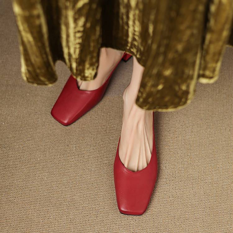 Emy Genuine Leather Square Toe Mule Heels