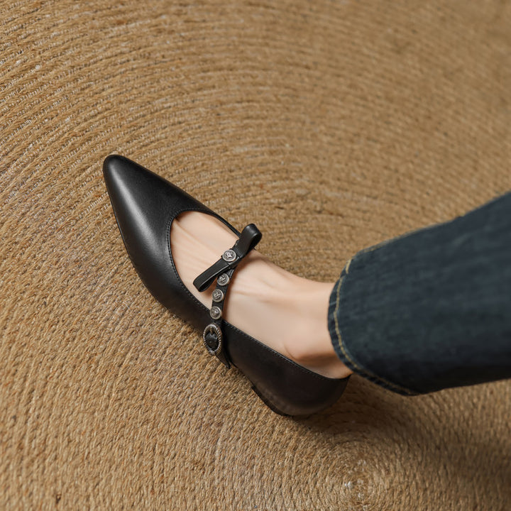 Stacy Genuine Leather Pointed Toe Flats