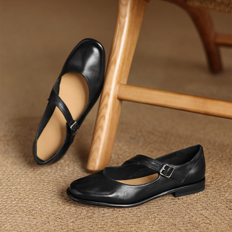 Remy Genuine Leather Almond Toe Mary Jane Flats