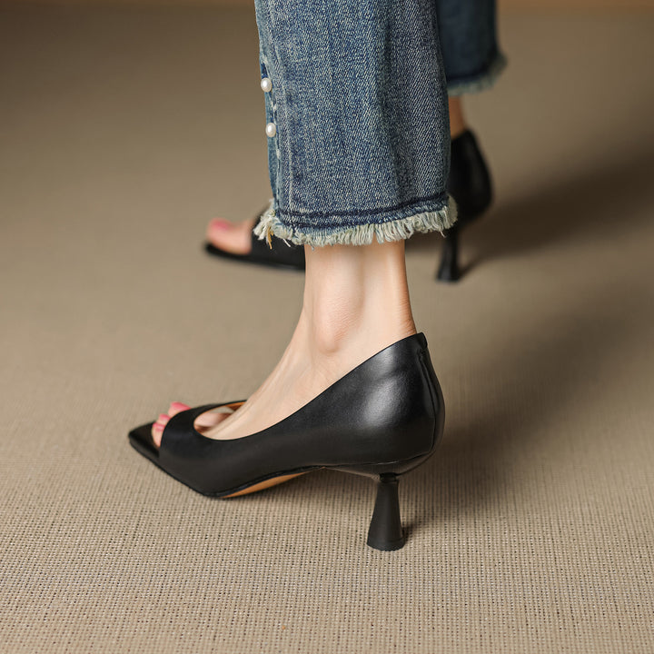 Avela Genuine Leather Open-Toe Heels