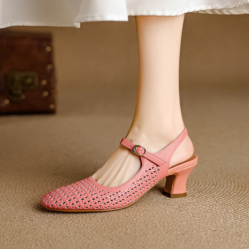 Bela Genuine Leather Hollow-Out Slingback Heels