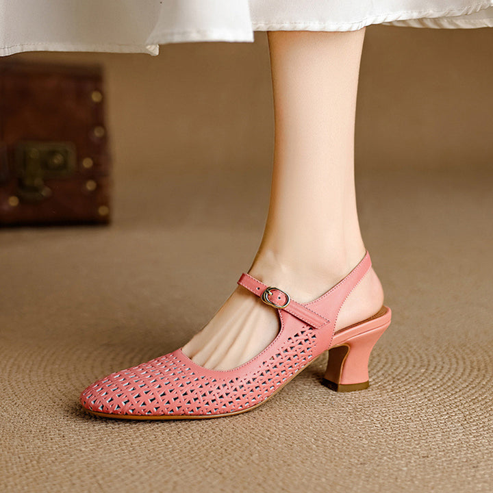 Bela Genuine Leather Hollow-Out Slingback Heels