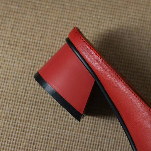 Emy Genuine Leather Square Toe Mule Heels