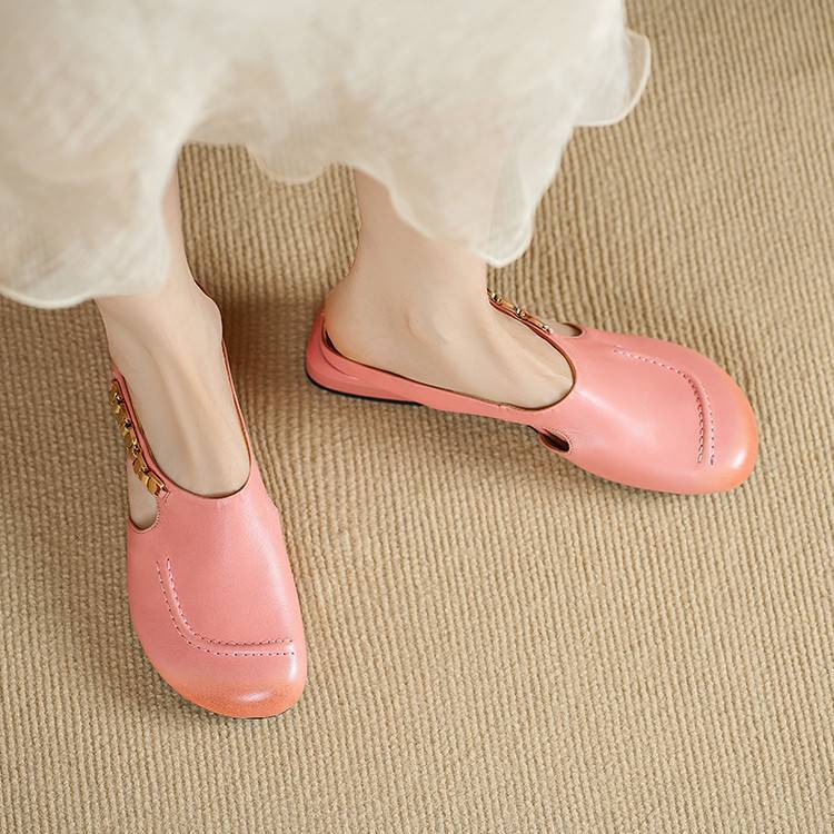 Amora Genuine Leather Round-Toe Mules