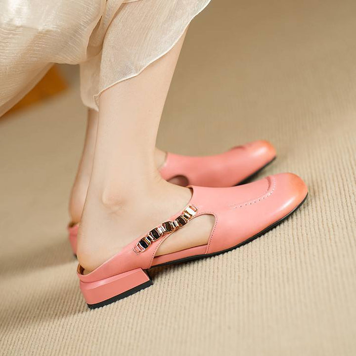 Amora Genuine Leather Round-Toe Mules