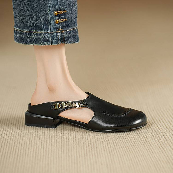 Amora Genuine Leather Round-Toe Mules
