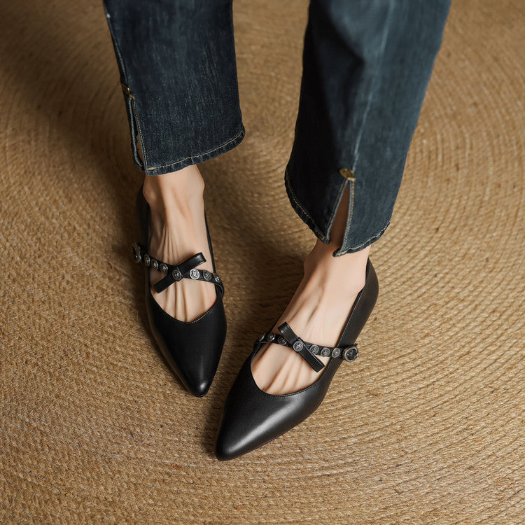 Stacy Genuine Leather Pointed Toe Flats