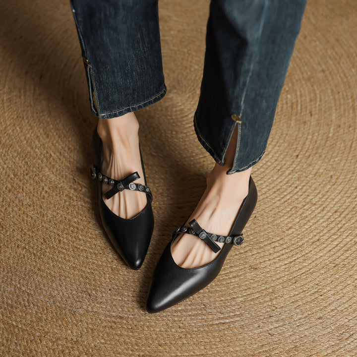 Stacy Genuine Leather Pointed Toe Flats