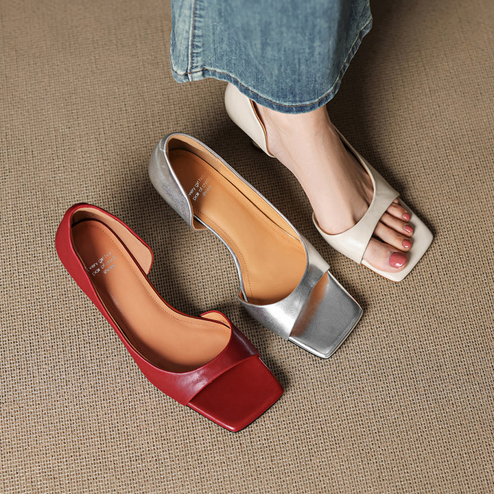 Avela Genuine Leather Open-Toe Heels