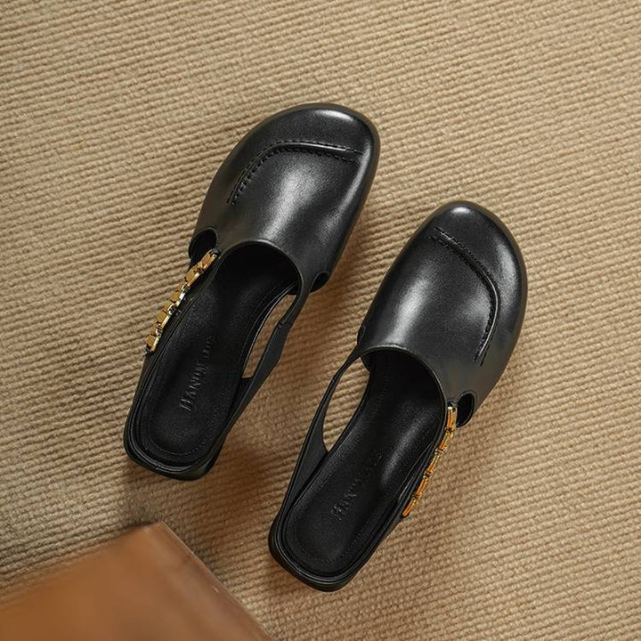 Amora Genuine Leather Round-Toe Mules