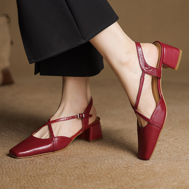 Klea Genuine Leather Cross-Strap Slingback Heels