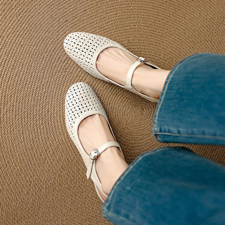 Bela Genuine Leather Hollow-Out Slingback Heels