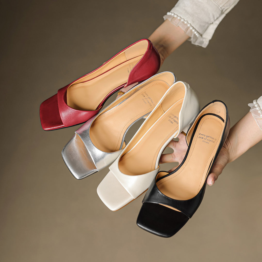 Avela Genuine Leather Open-Toe Heels
