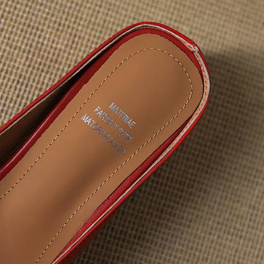 Emy Genuine Leather Square Toe Mule Heels