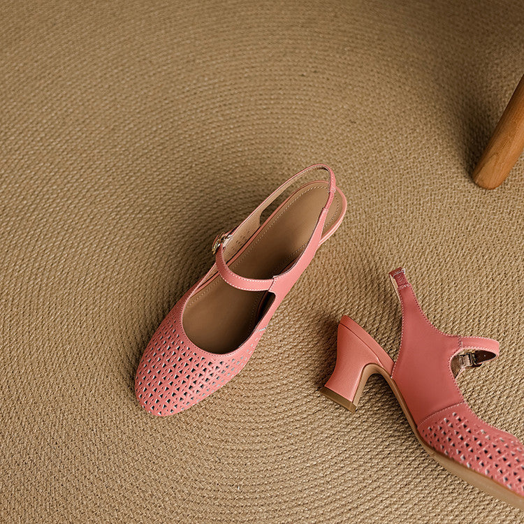 Bela Genuine Leather Hollow-Out Slingback Heels