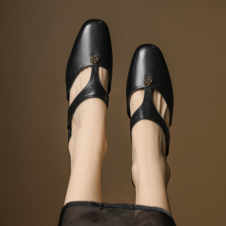 Roslyn Genuine Leather T-Strap Mules