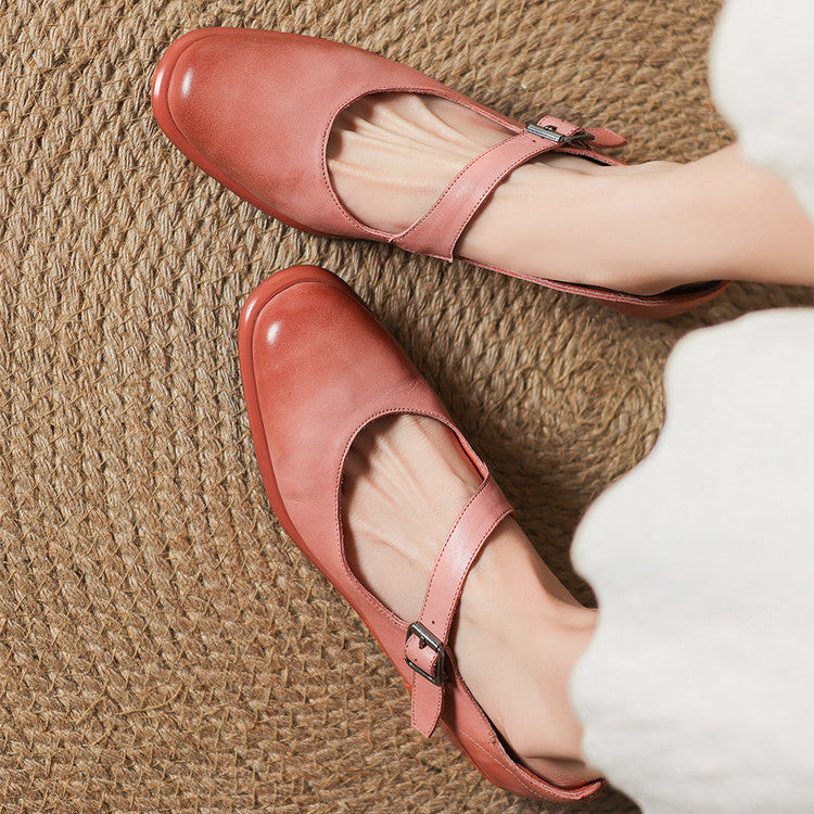 Remy Genuine Leather Almond Toe Mary Jane Flats