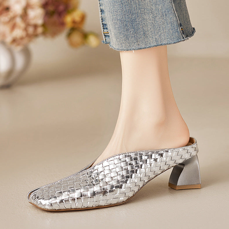 Luna Genuine Leather Sculpted Mule Heels
