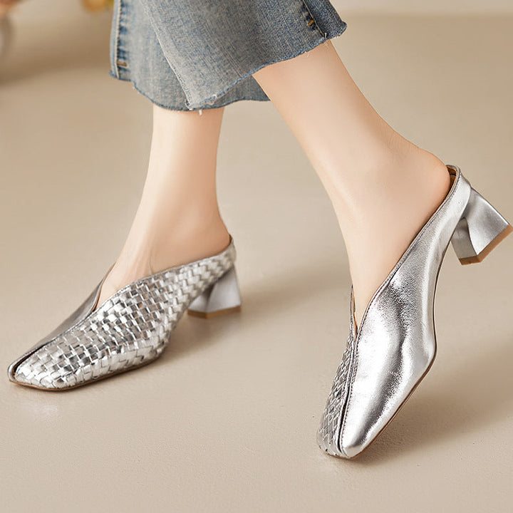Luna Genuine Leather Sculpted Mule Heels