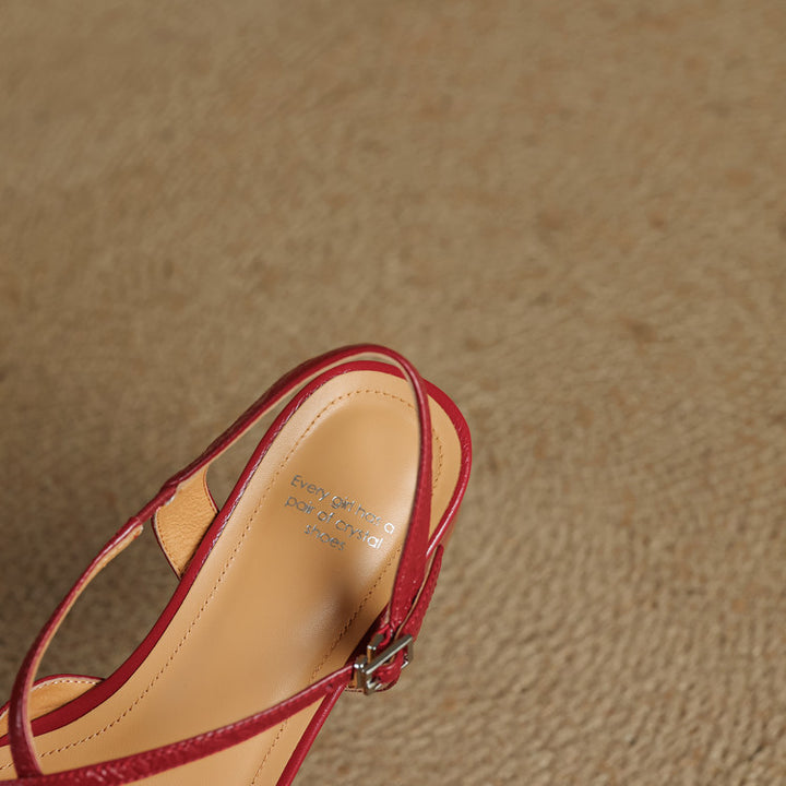 Klea Genuine Leather Cross-Strap Slingback Heels