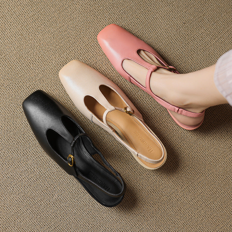 Reve Genuine Leather T-Strap Heels
