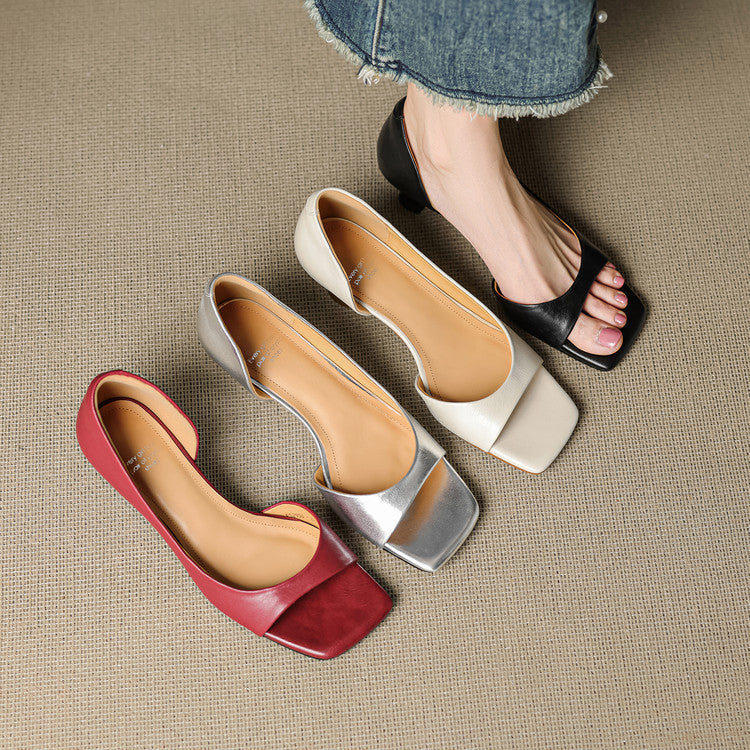 Avela Genuine Leather Open-Toe Heels