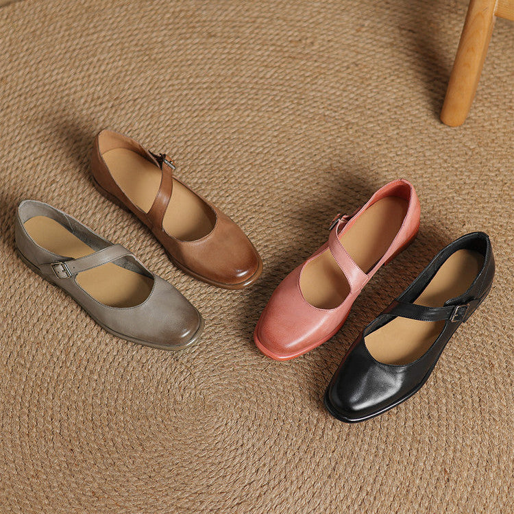 Remy Genuine Leather Almond Toe Mary Jane Flats