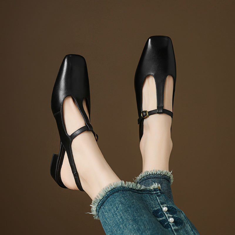 Reve Genuine Leather T-Strap Heels
