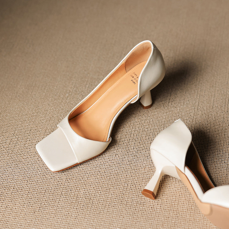 Avela Genuine Leather Open-Toe Heels