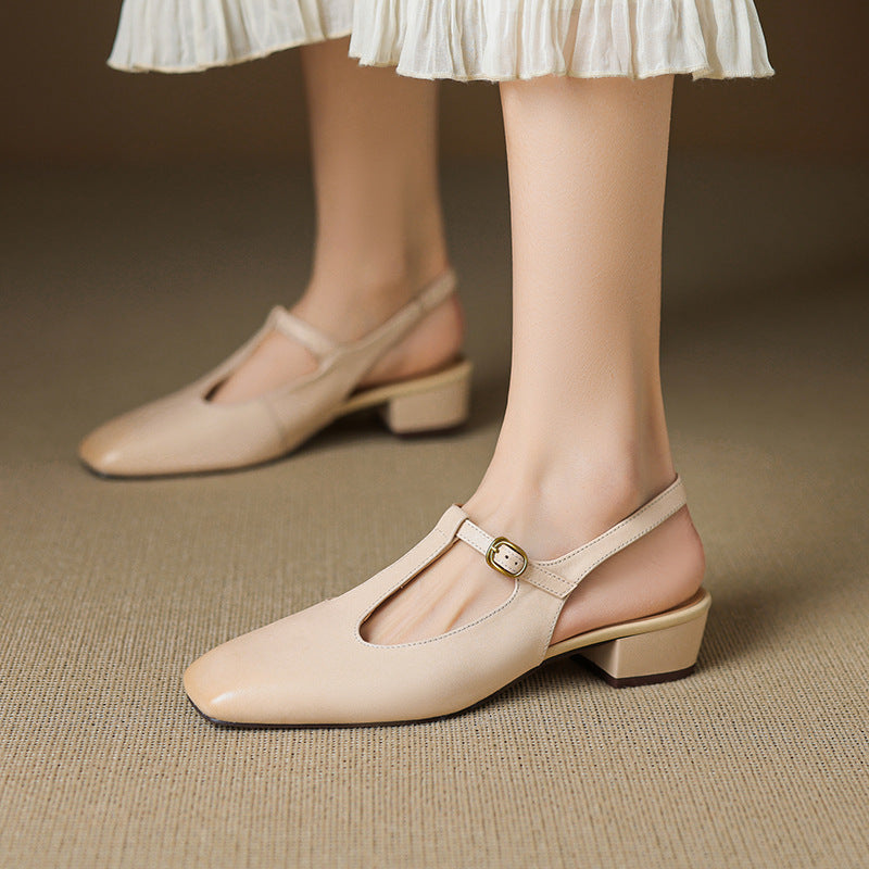 Reve Genuine Leather T-Strap Heels