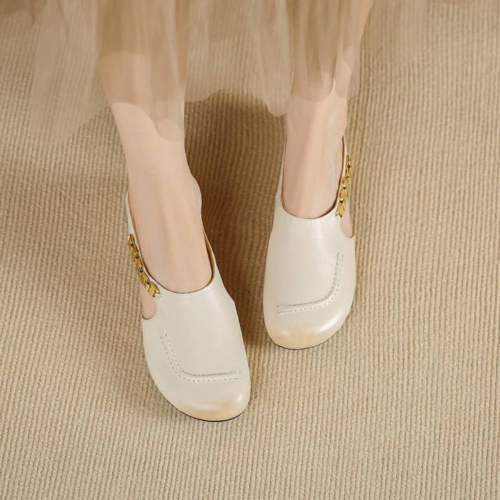 Amora Genuine Leather Round-Toe Mules