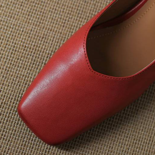 Emy Genuine Leather Square Toe Mule Heels