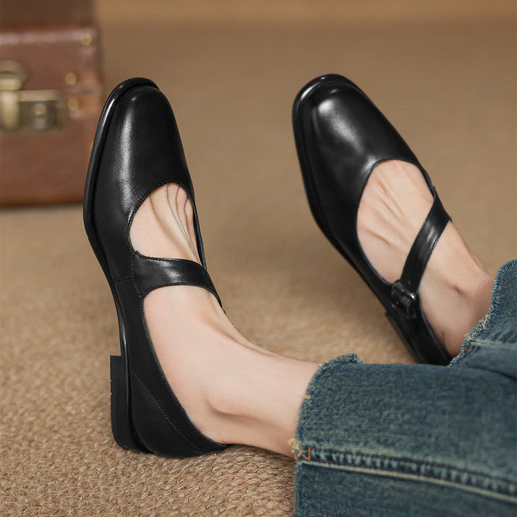 Remy Genuine Leather Almond Toe Mary Jane Flats