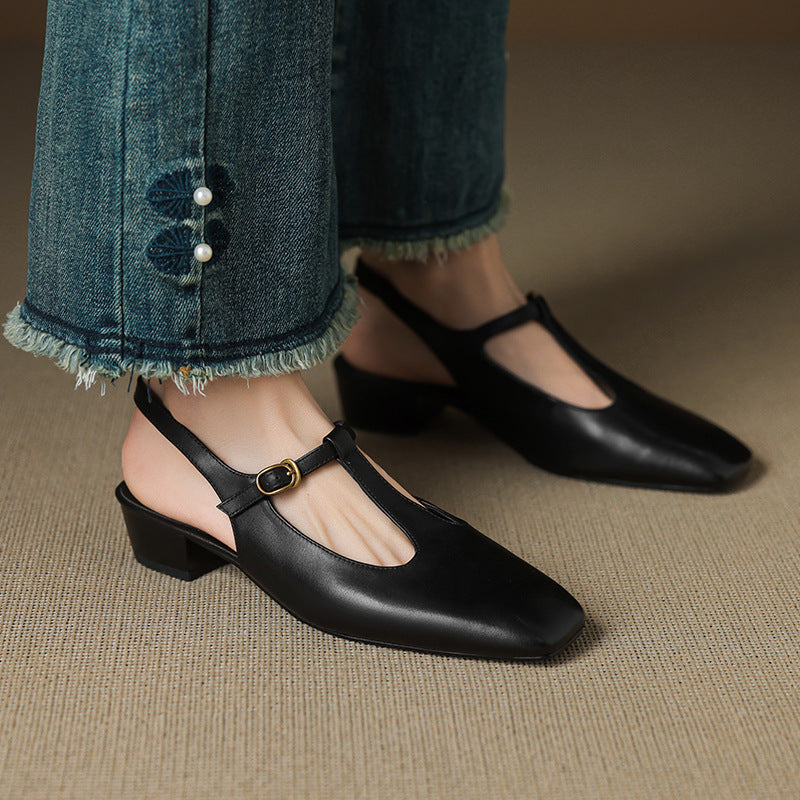 Reve Genuine Leather T-Strap Heels