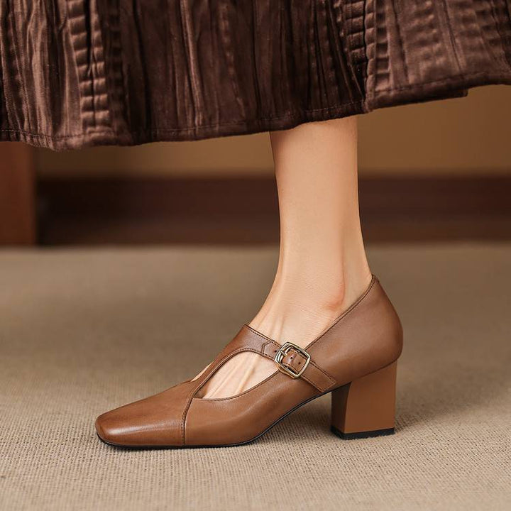 Veyla Square-Toe Genuine Leather Heels