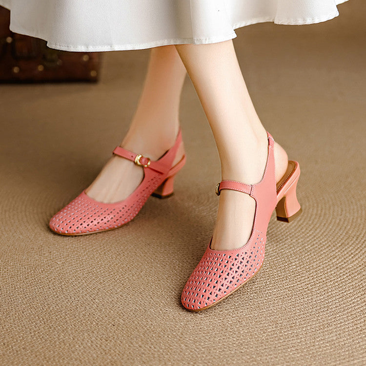 Bela Genuine Leather Hollow-Out Slingback Heels