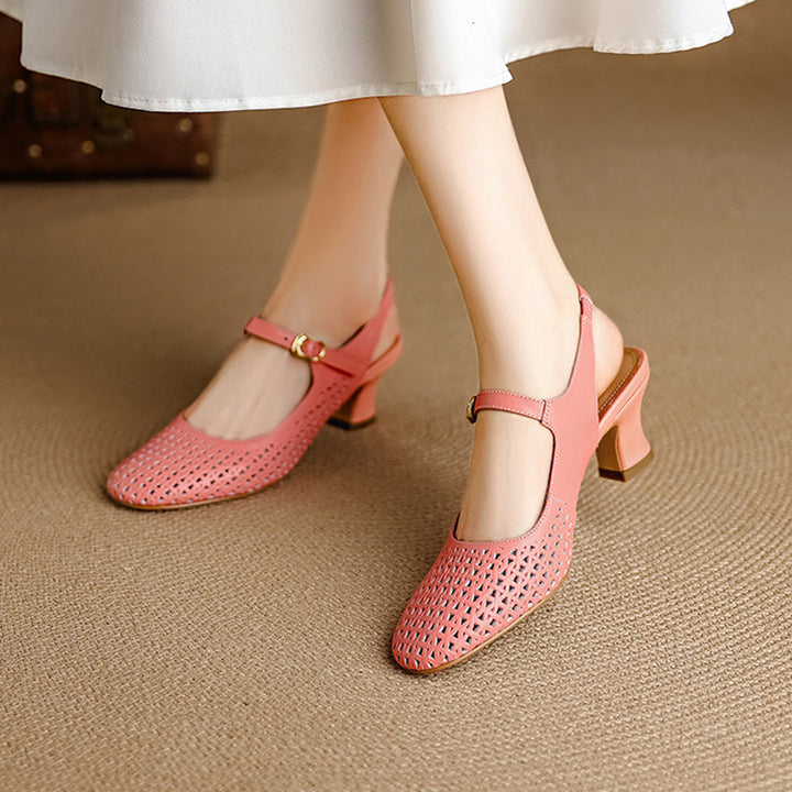 Bela Genuine Leather Hollow-Out Slingback Heels