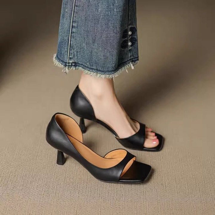 Avela Genuine Leather Open-Toe Heels