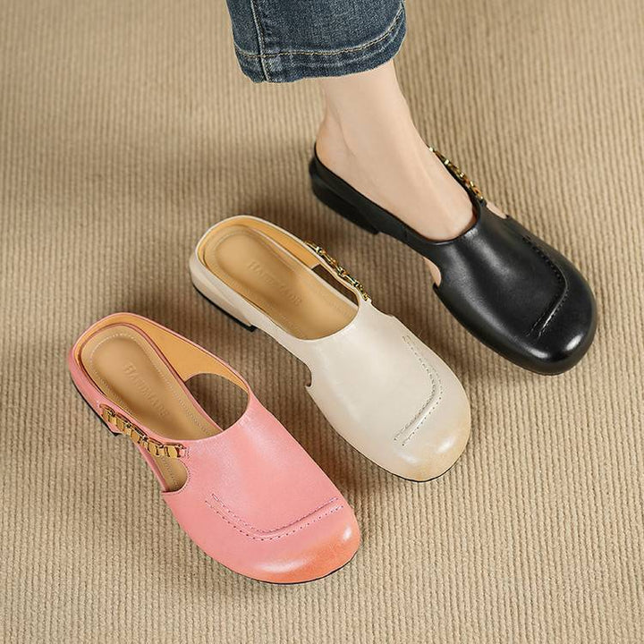 Amora Genuine Leather Round-Toe Mules