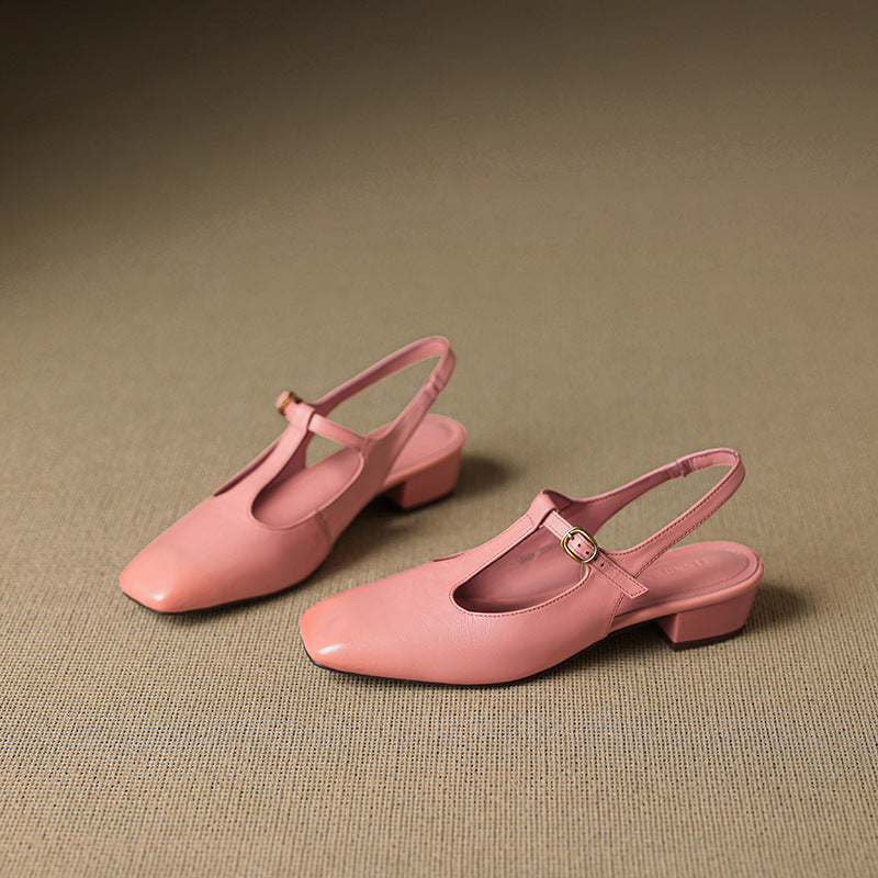 Reve Genuine Leather T-Strap Heels