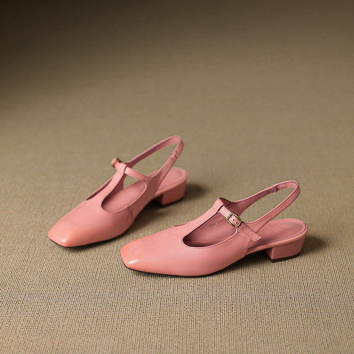 Reve Genuine Leather T-Strap Heels