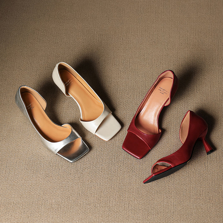 Avela Genuine Leather Open-Toe Heels