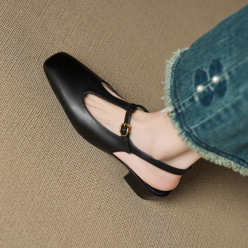 Reve Genuine Leather T-Strap Heels