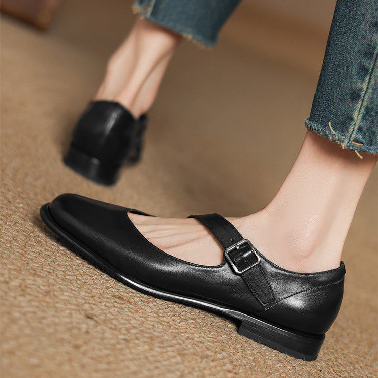 Remy Genuine Leather Almond Toe Mary Jane Flats