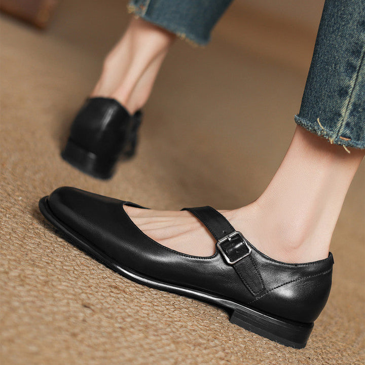 Remy Genuine Leather Almond Toe Mary Jane Flats